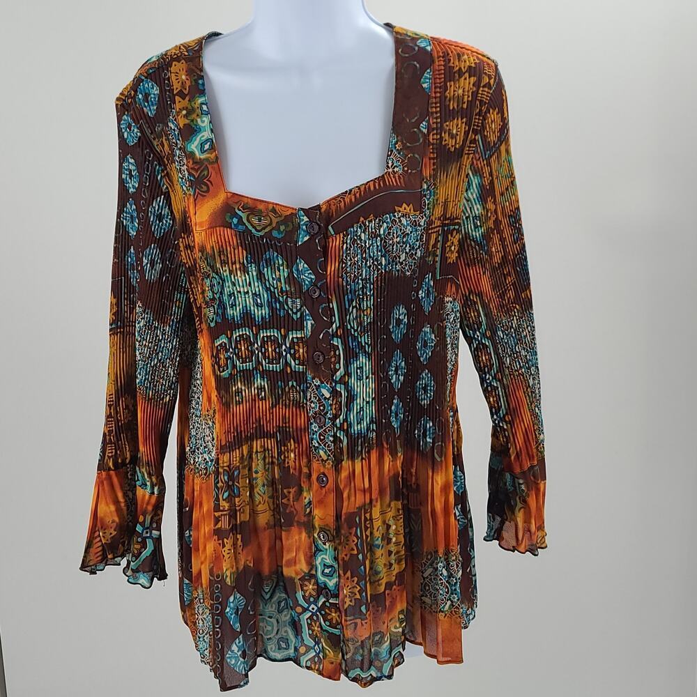 Sere Nade women's Dopamine flare sleeve mini pleated blouse brown Size XL quirky